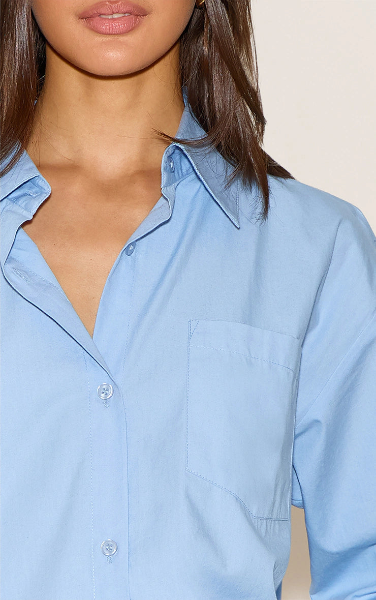 Sky Blue Cotton Poplin Oversized Long Sleeve Shirt