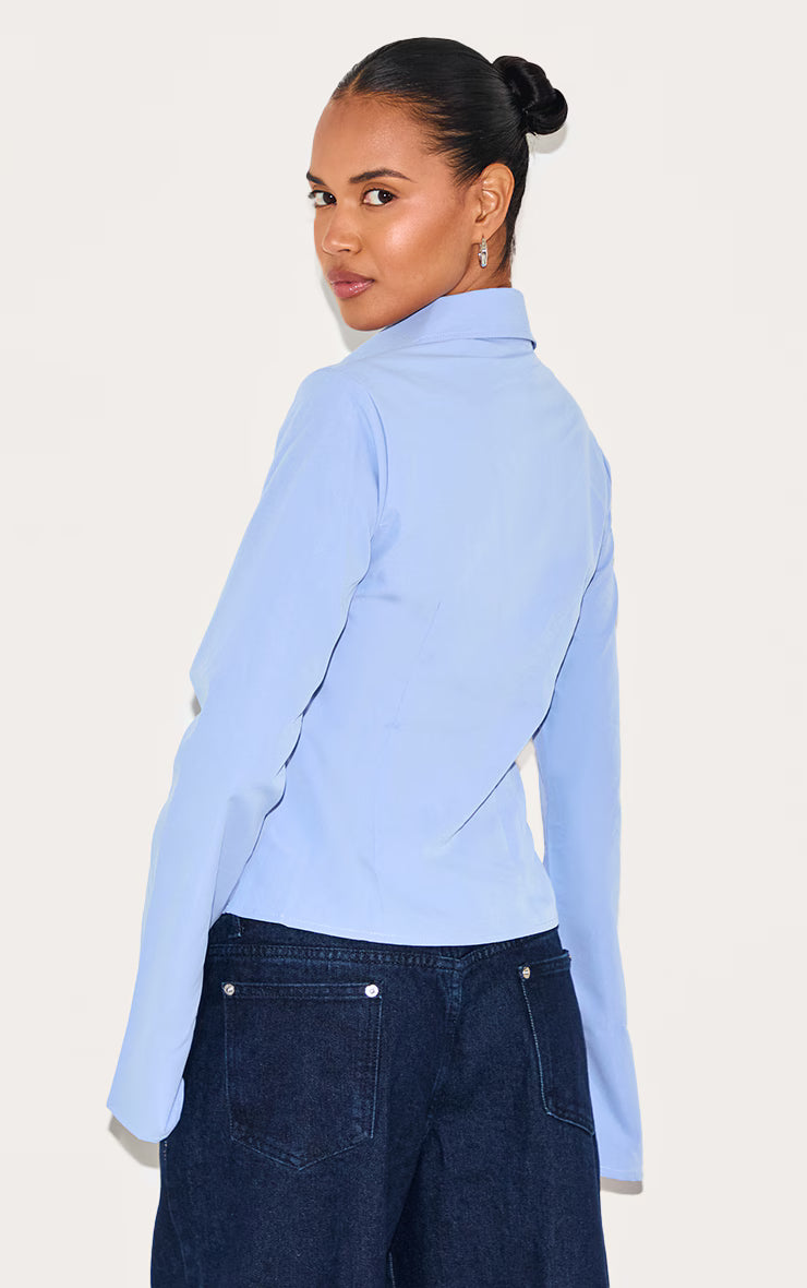 Light Blue Cotton Fitted Shirt