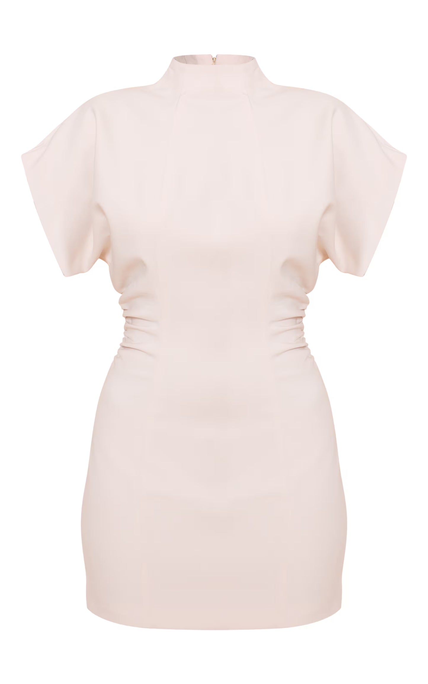 Cream Cap  Sleeve Ruched Detail Mini Dress