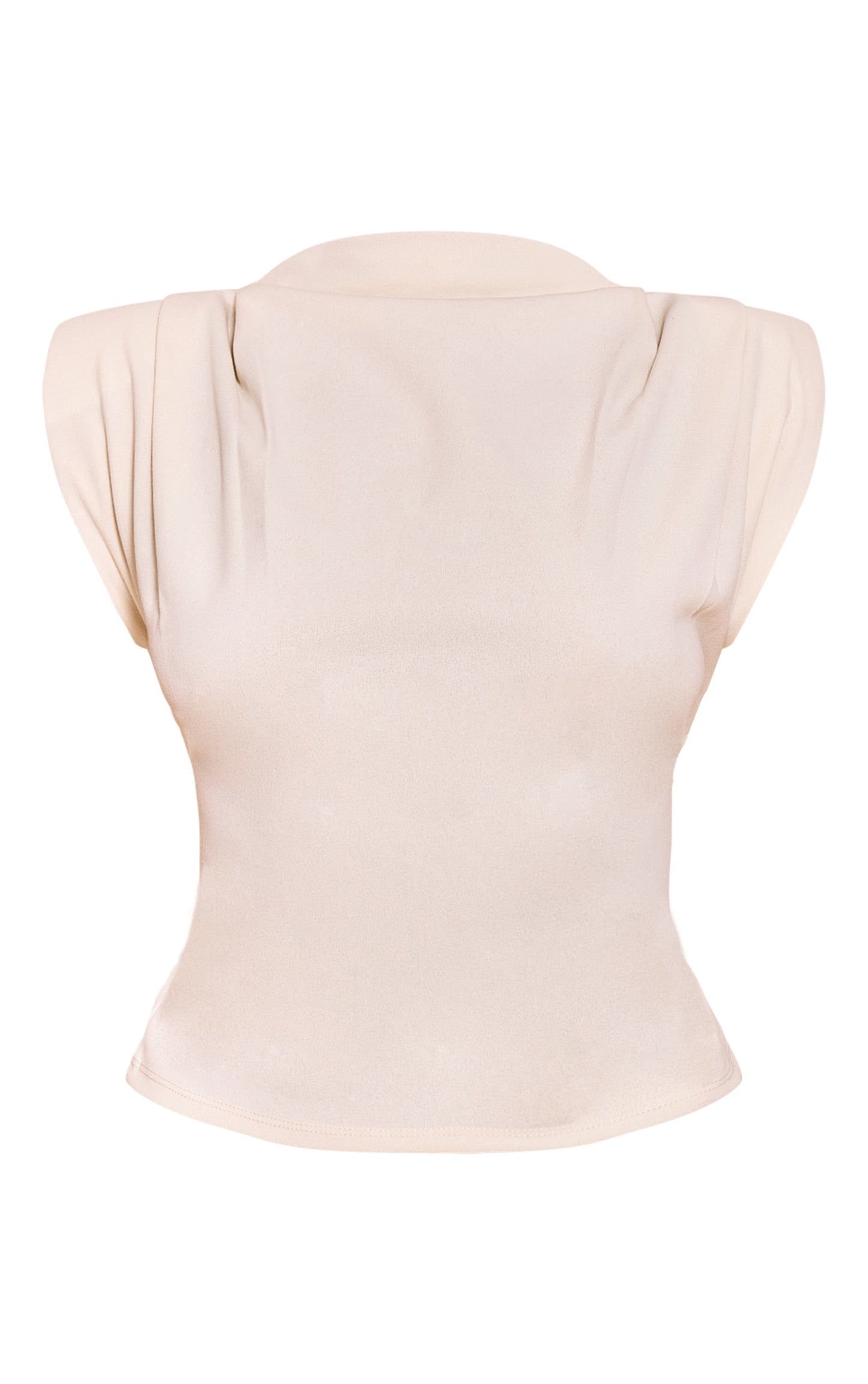 Almond Shoulder Pad Pleated Boat Neck Top