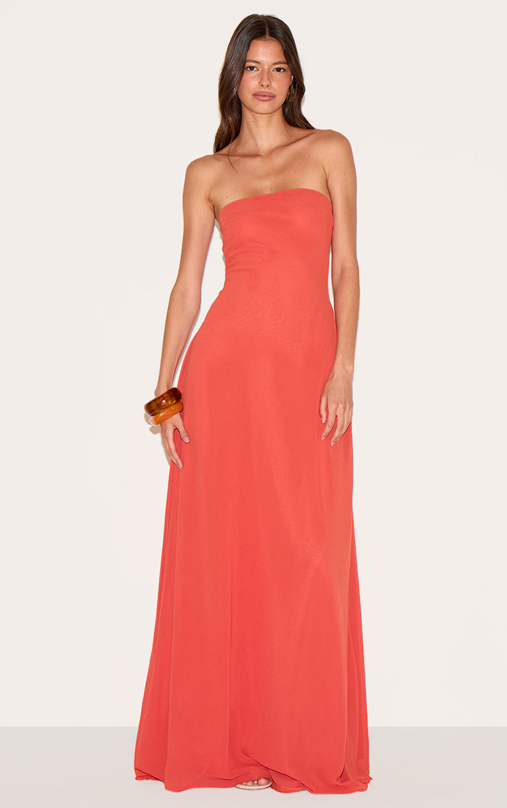Rust Chiffon Bandeau Maxi Dress