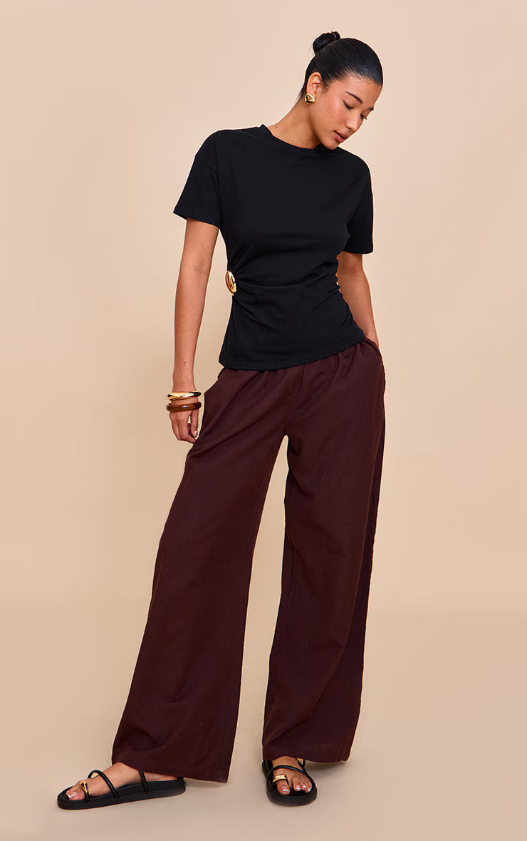 Black Trim Detail Asymmetric Hem T Shirt