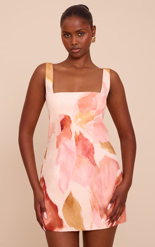 Pink Floral Abstract Print Woven A Line Shift Dress