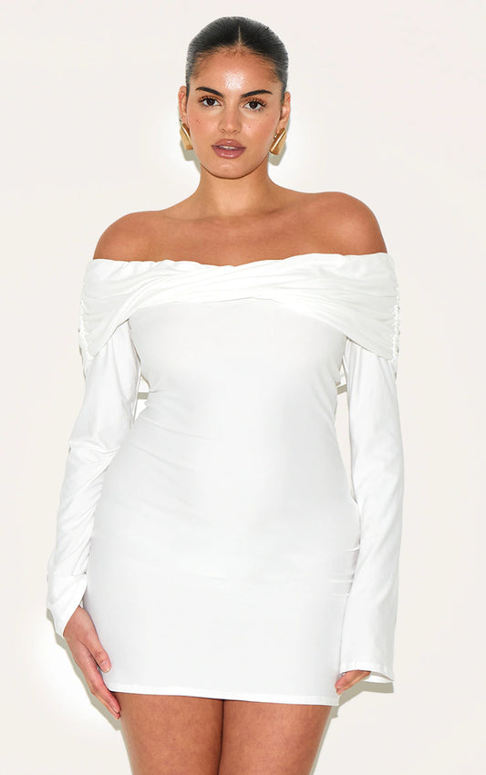 Plus White Soft Touch Twist Detail Bardot Bodycon Dress