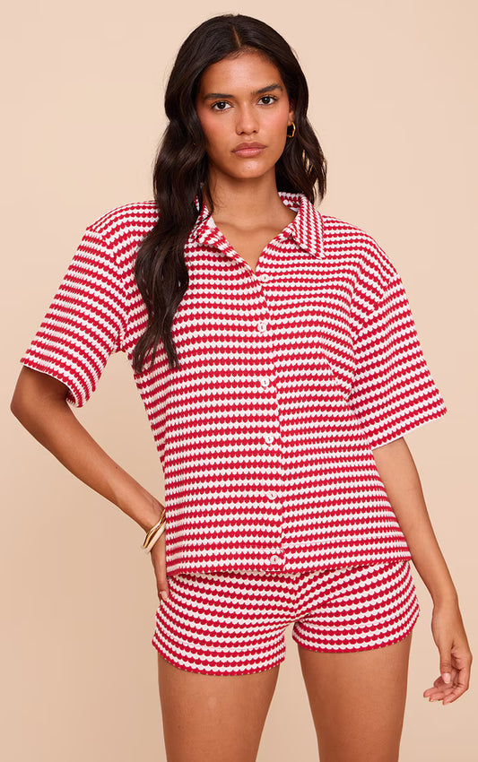 Red Stripe Textured Stripe Shirt