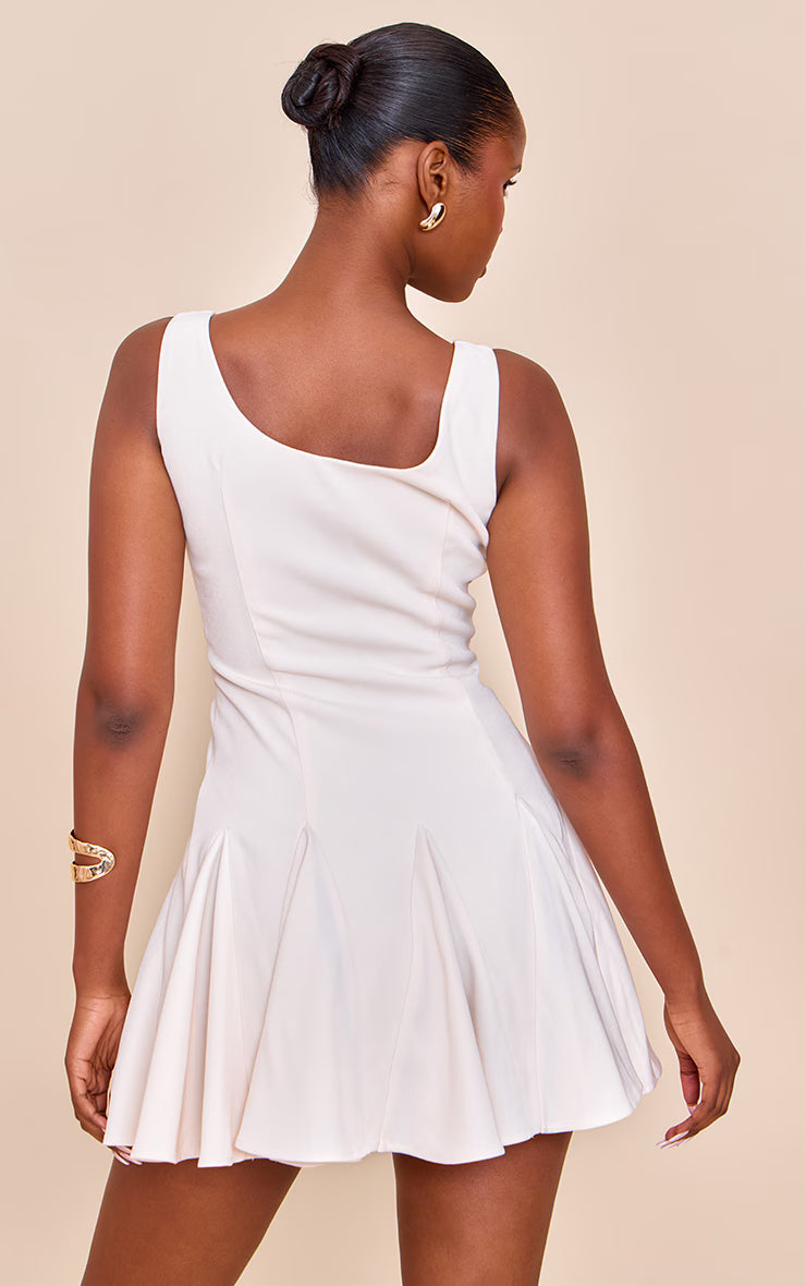 Cream Woven Godet Detail Shift Dress