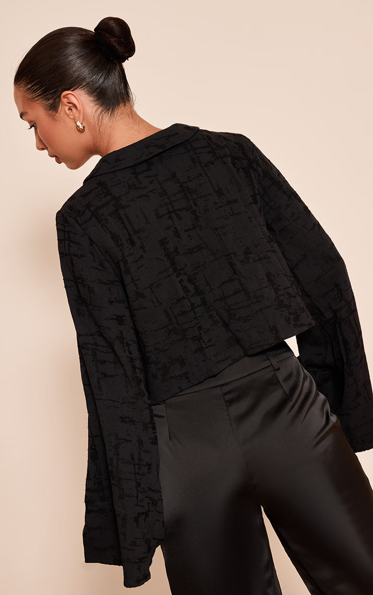 Black Textured Lightweight Woven Tie Front Shirt