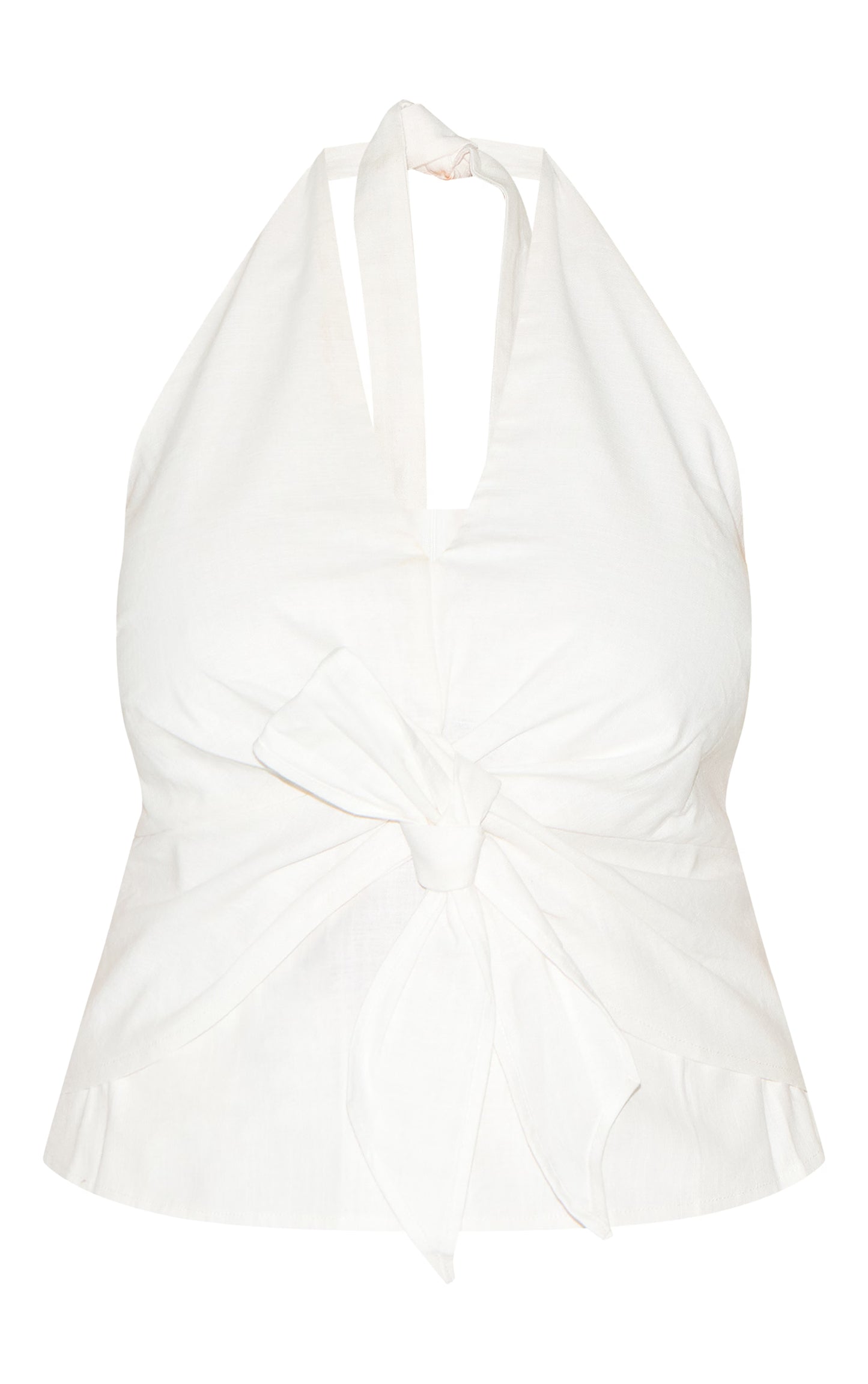 Plus White Linen Twist Front Halter Neck Top