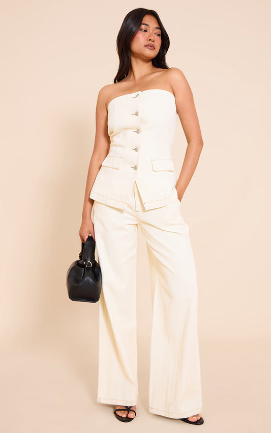 Ecru Tailored Style Wide Leg Jeans