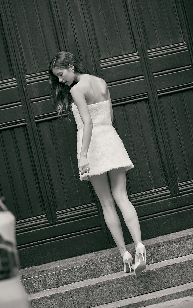 Premium White Tulle Floral Ruffle A-line Dress