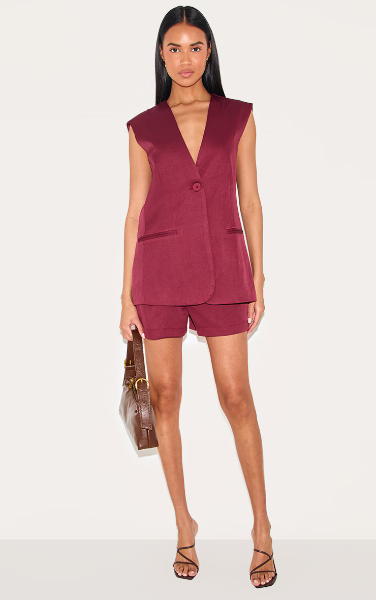 Burgundy Premium Tailored Woven Shorts
