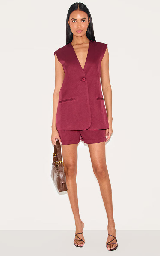 Burgundy Premium Tailored Woven Shorts