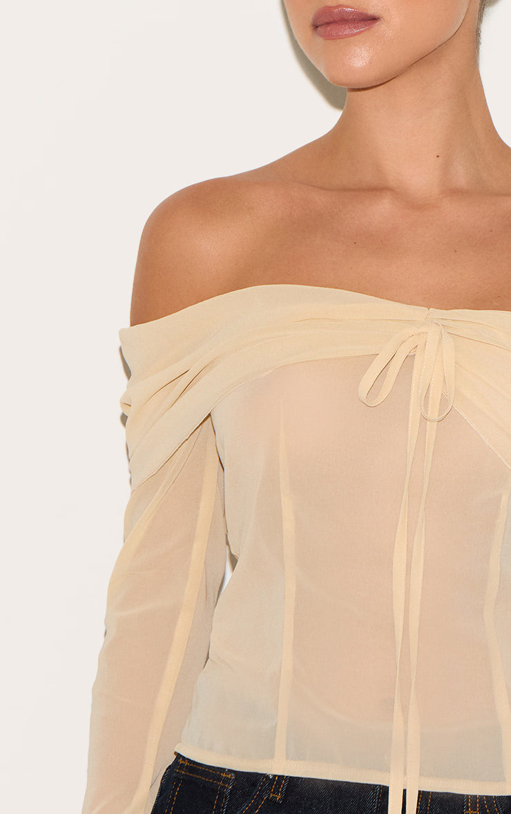 Almond Bardot Chiffon Blouse