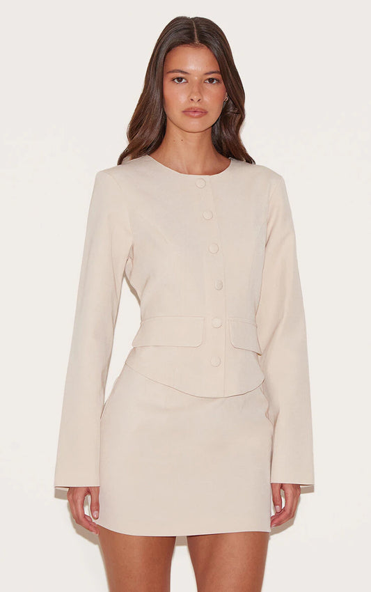 Almond Woven Tailored Button Detail Mini Dress