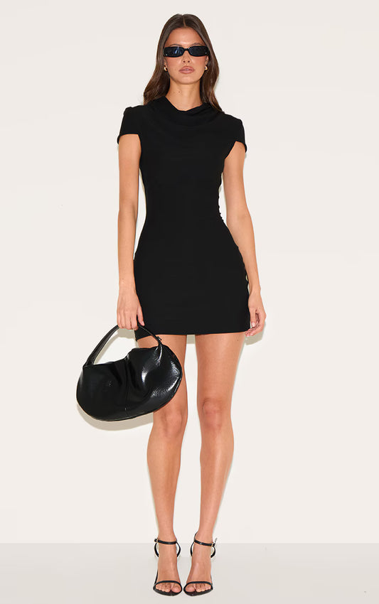 Black Soft Touch High Neck Cowl Bodycon Dress