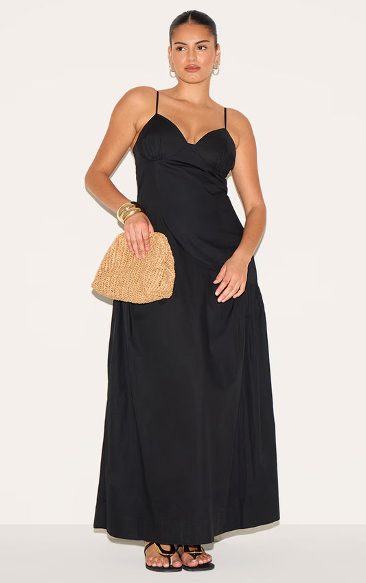 Plus Black Plunge Asymmetric Detail Midaxi Dress