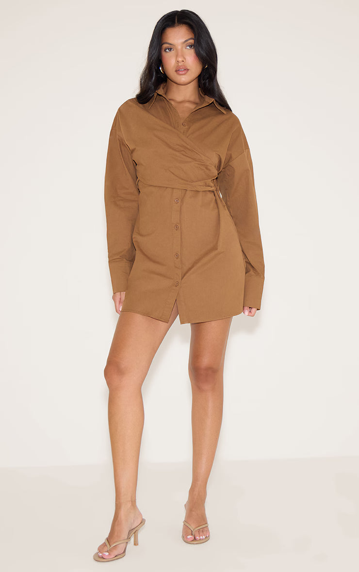 Chocolate Overlay Long Sleeve Shirt Dress