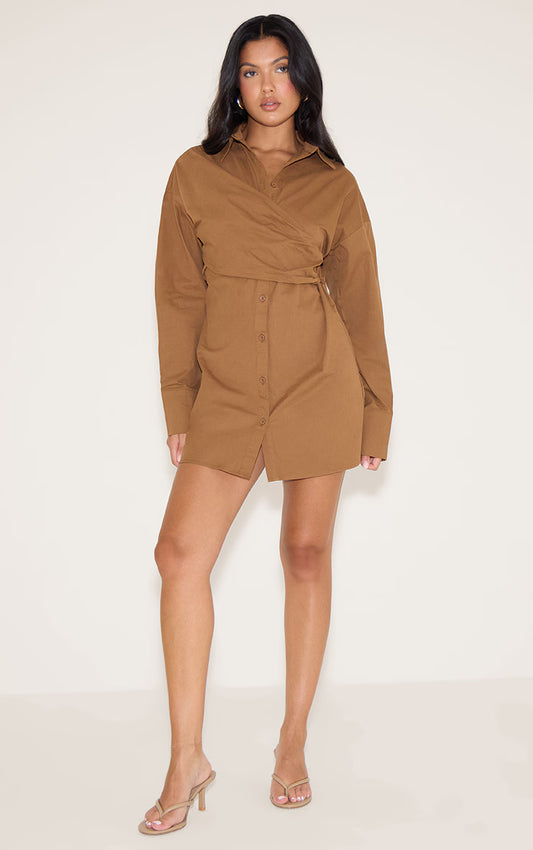 Chocolate Overlay Long Sleeve Shirt Dress