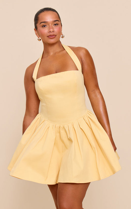 SHAPE BUTTER CREAM Woven Bandeau Ruched Skater MINI Dress