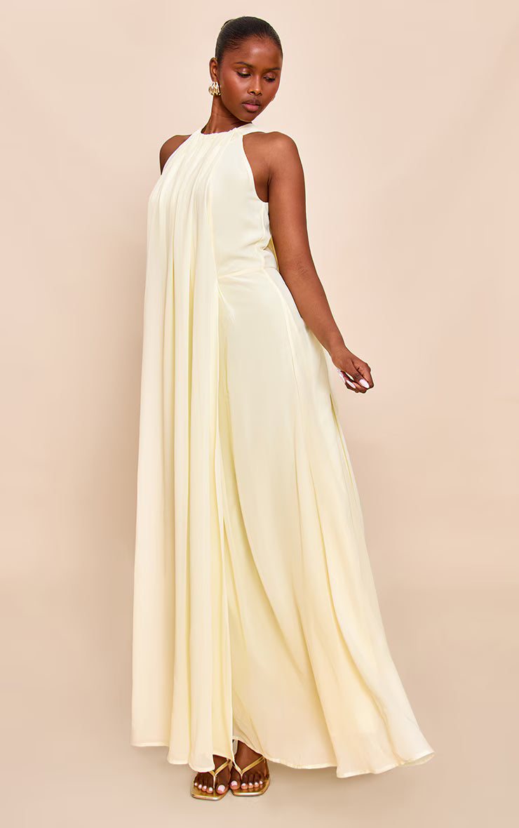 Lemon Chiffon Extreme Pleated Maxi Dress