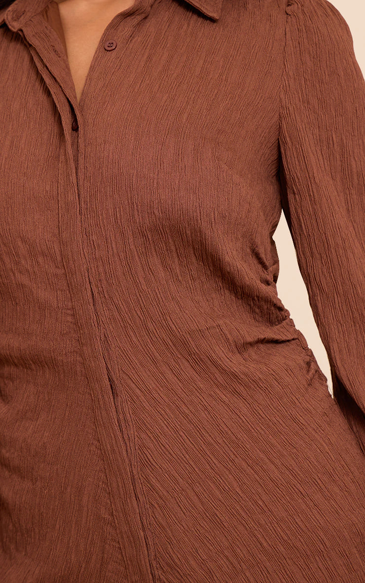 Chocolate Textured Flared Sleeve Shirt Dress