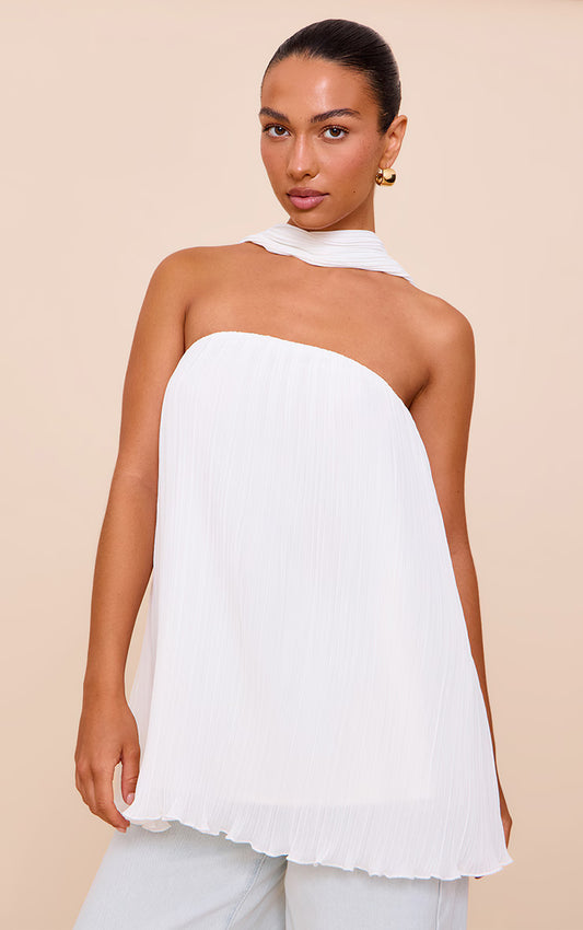 Cream Chiffon Bandeau Neck Scarf Detail Long Top