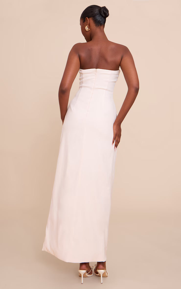 Butter Cream Tailored Woven Button Split Detail Bandeau Maxi Dress