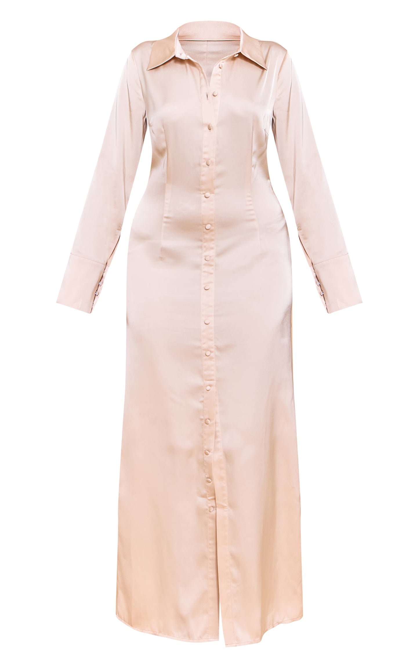 Almond Satin Button Down Midaxi Dress