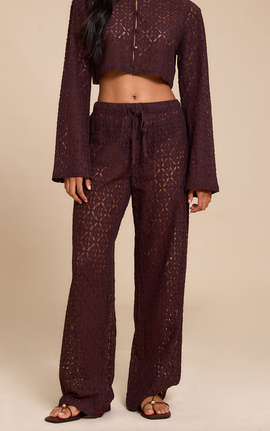Brown Lace Straight Leg Pant