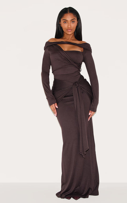 Shape Chocolate Super Soft Wrap Drape Maxi Skirt