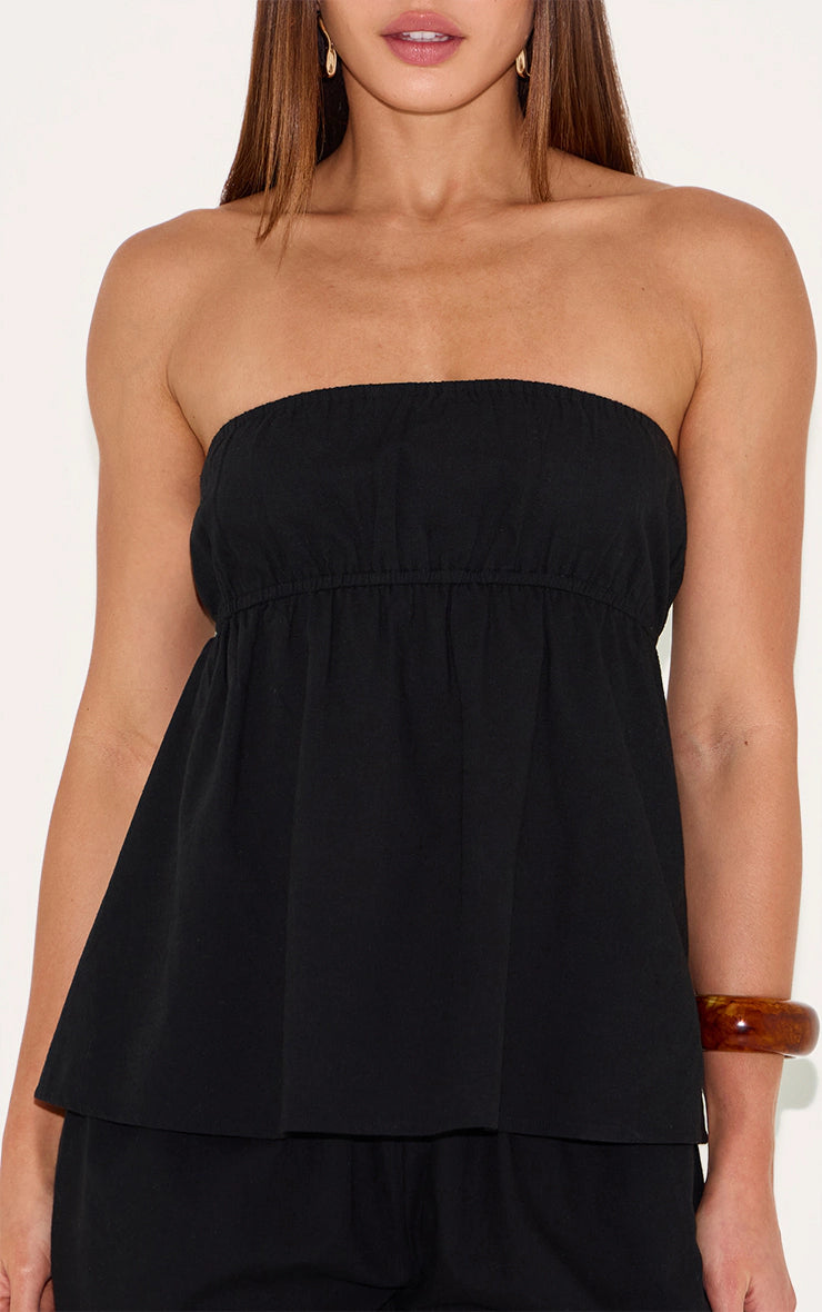 Tall Black Linen Look Peplum Bandeau Top