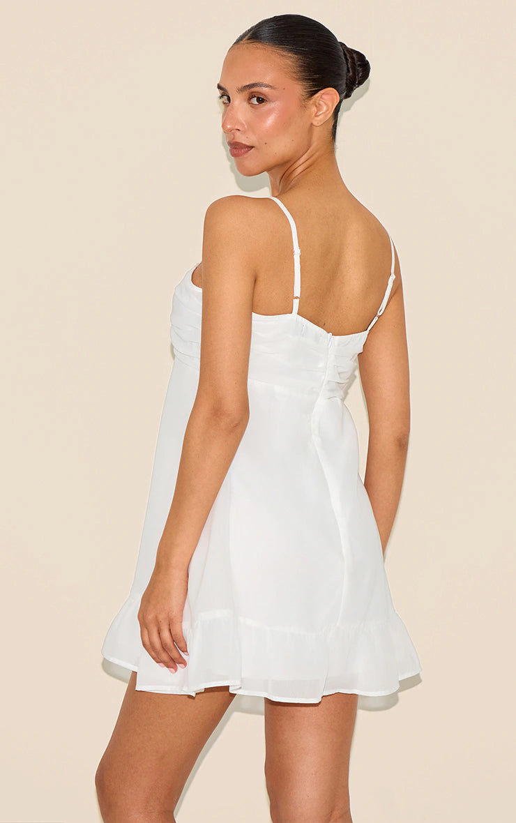 Petite White Chiffon Strappy Flowy Shift Dress