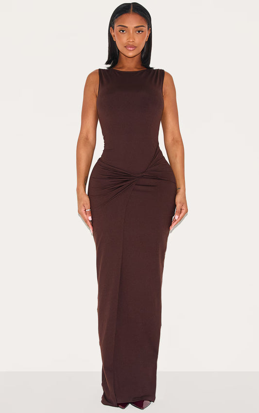 Shape Chocolate Sculpt Boat Neck Wrap Waist Maxi Dress