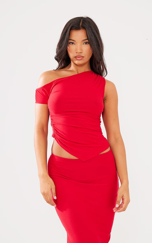 Red Soft Touch Sleeveless Asymmetric Hem Top