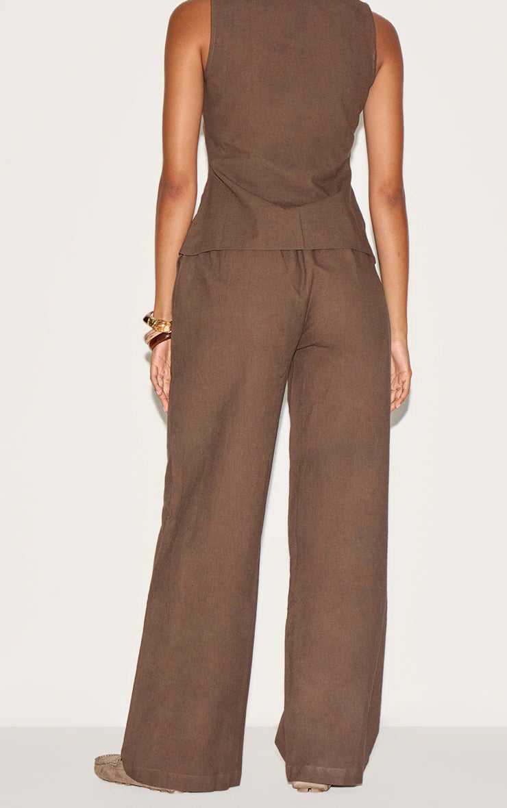 Deep Chocolate Drawstring Wide Pants
