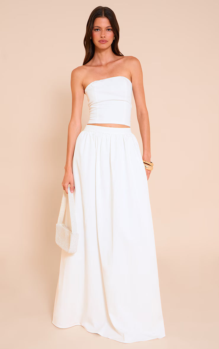 White Woven Seam Detail Bandeau Top