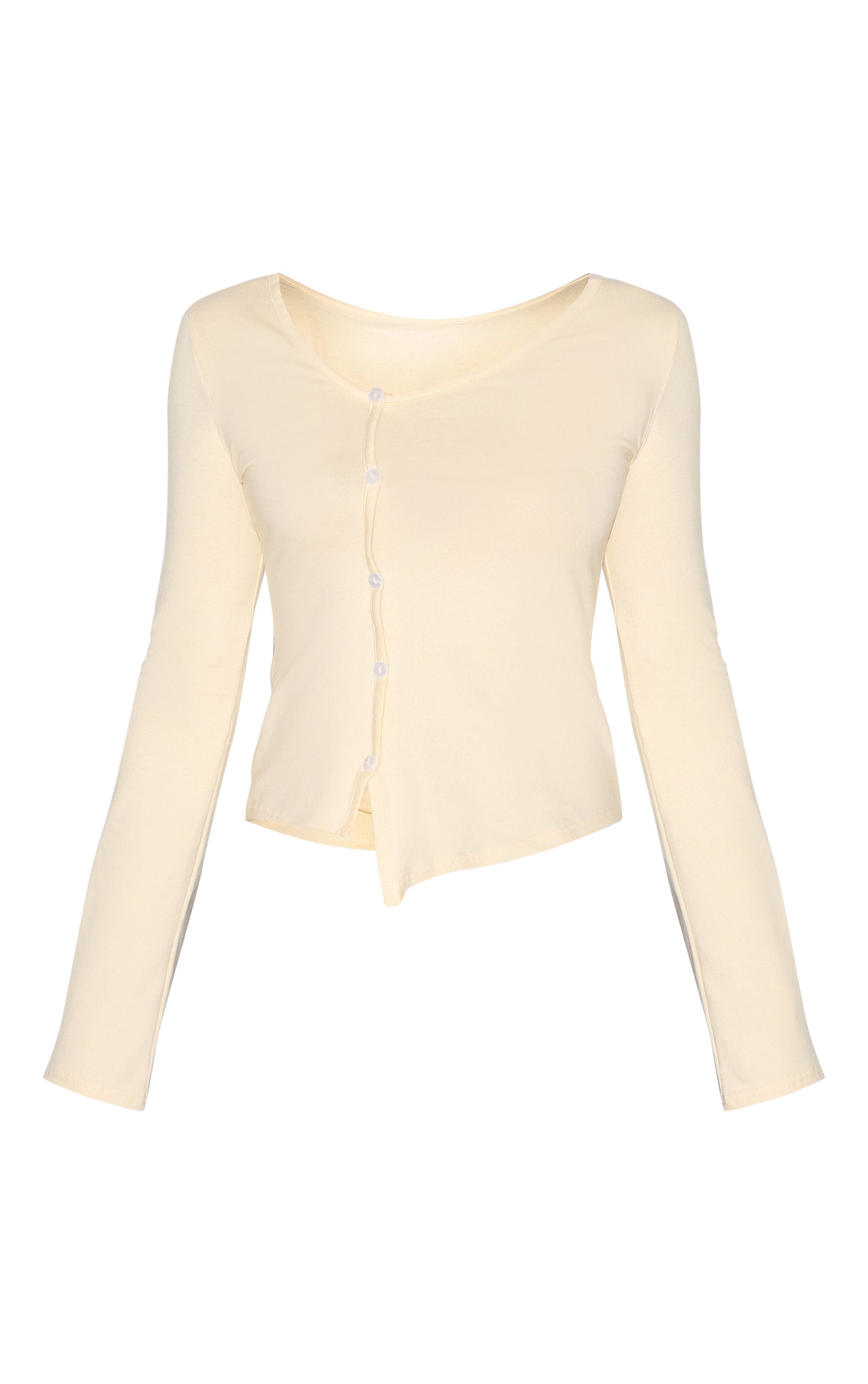 Almond Asymmetric Button Down Detail Long Sleeve Top