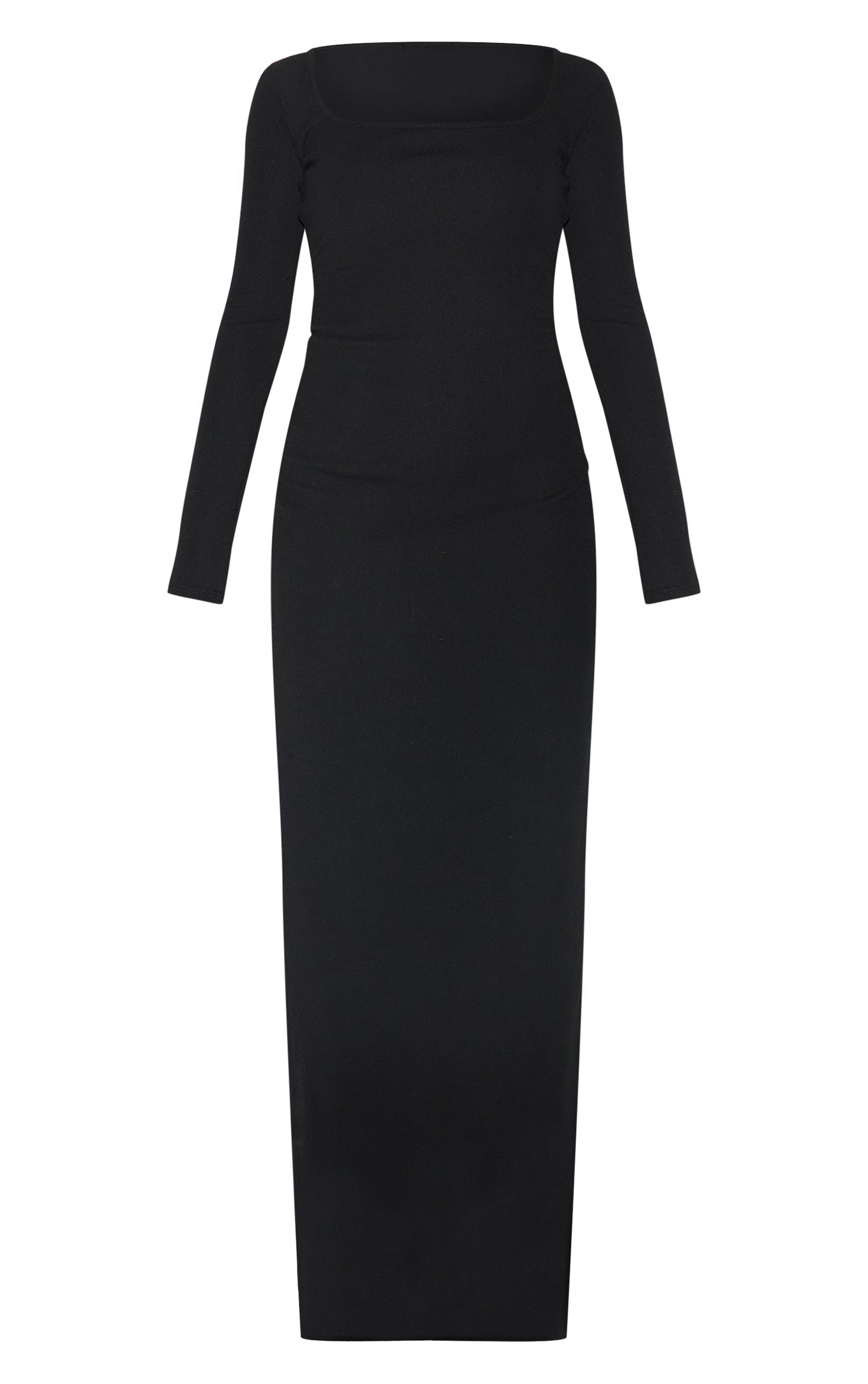 Petite Black Ribbed Long Sleeve Maxi Dress