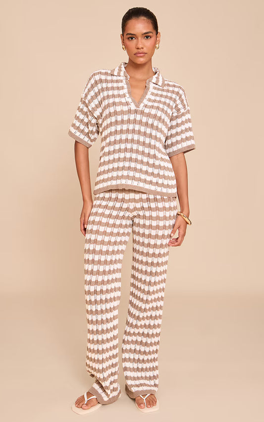 Mocha Crochet Stripe Knit Pant
