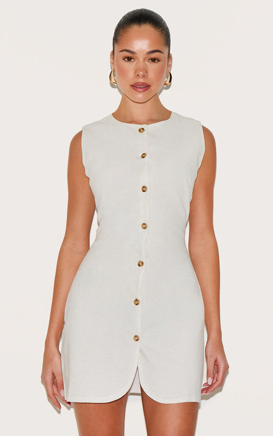 White Button Down Bodycon Dress