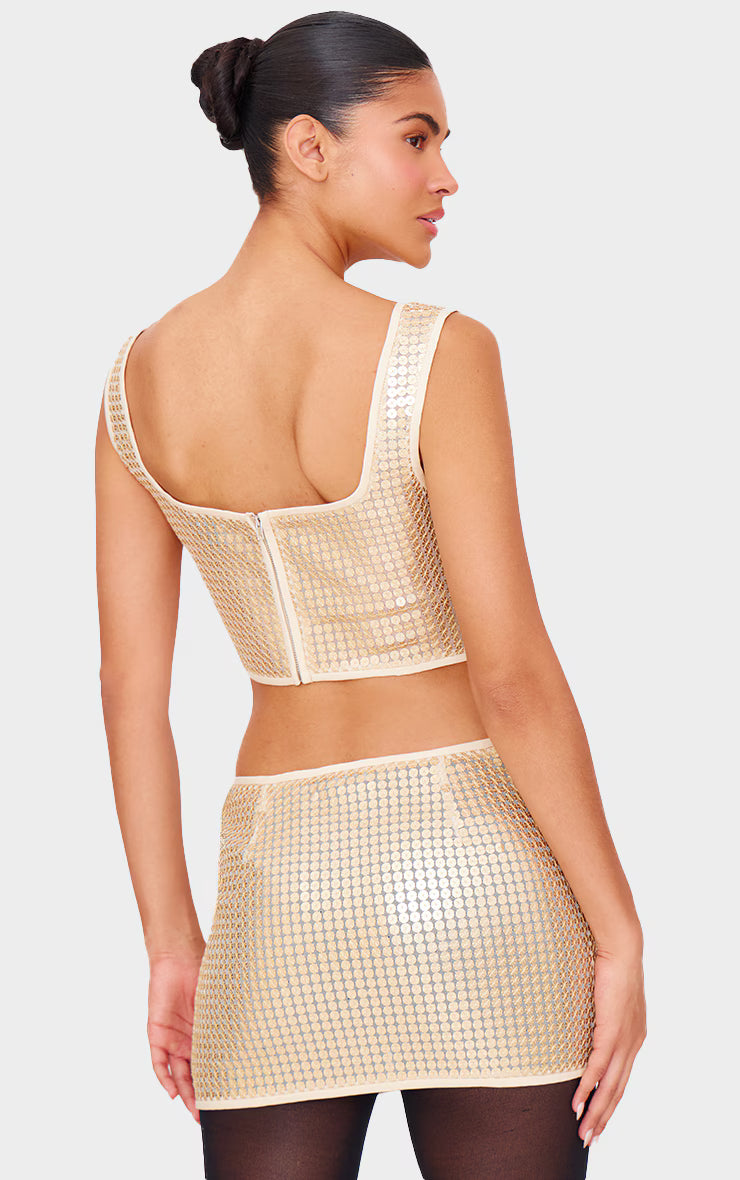 Gold Chain Sequin Corset Top