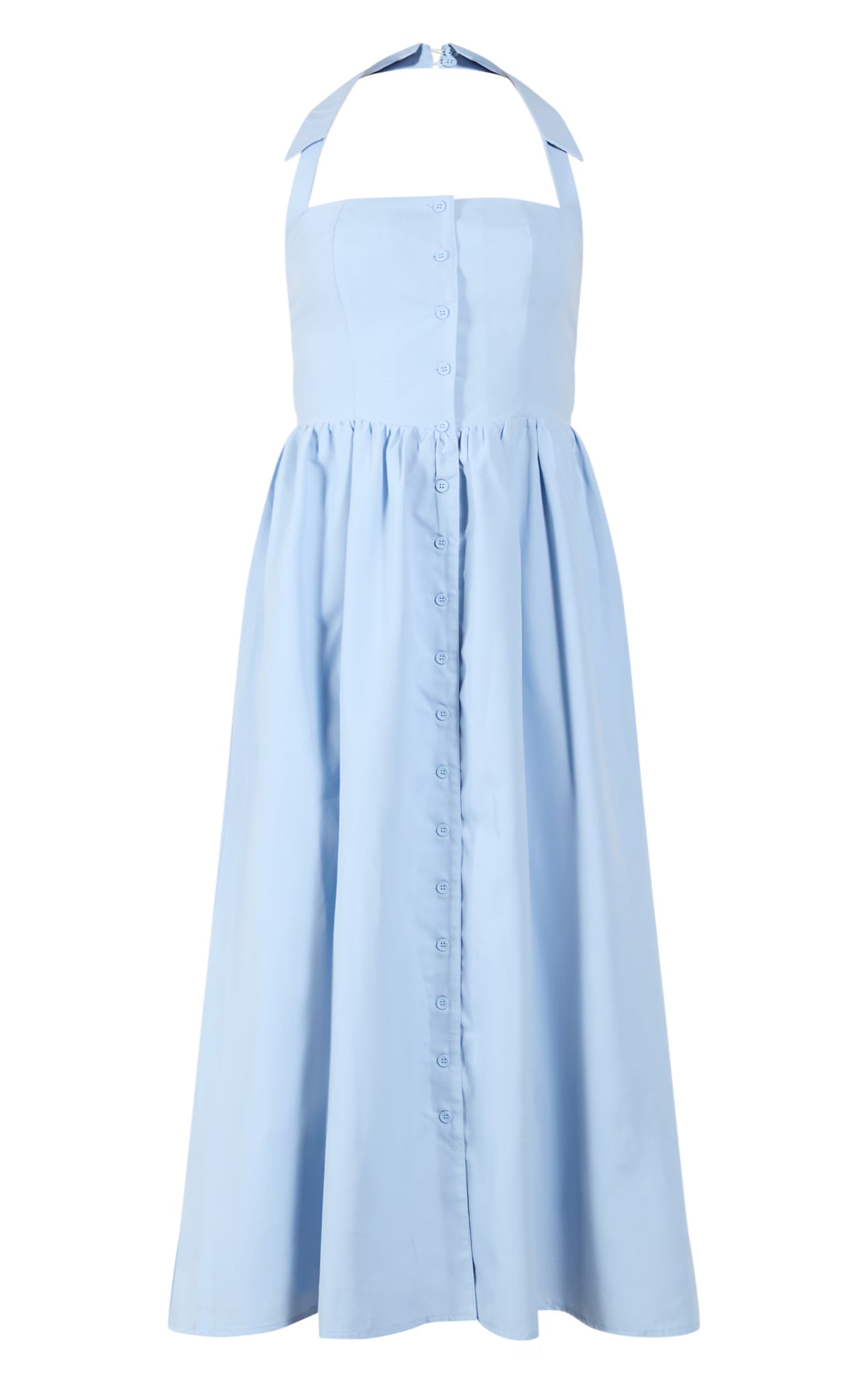 Blue Woven Button Collar Midaxi Dress
