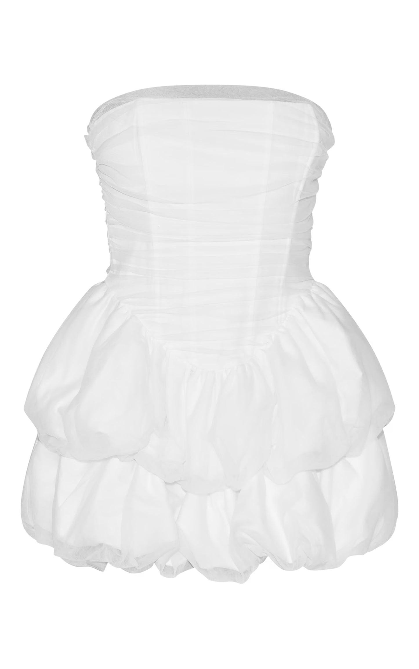 Premium White Tulle Layered Corset Puffball Hem Bodycon Dress