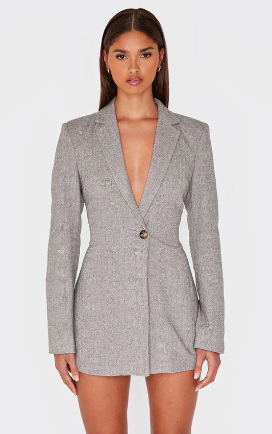 Grey Structured Long Sleeve Blazer Dress