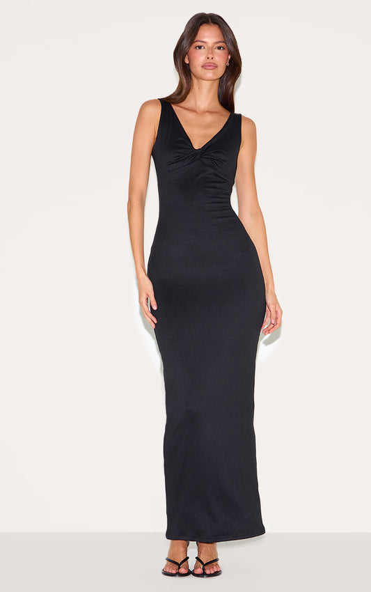 Black Double Contour Twist Bust Detail Maxi Dress