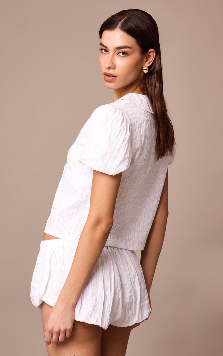 White Embroidered Cotton Tie Front Blouse