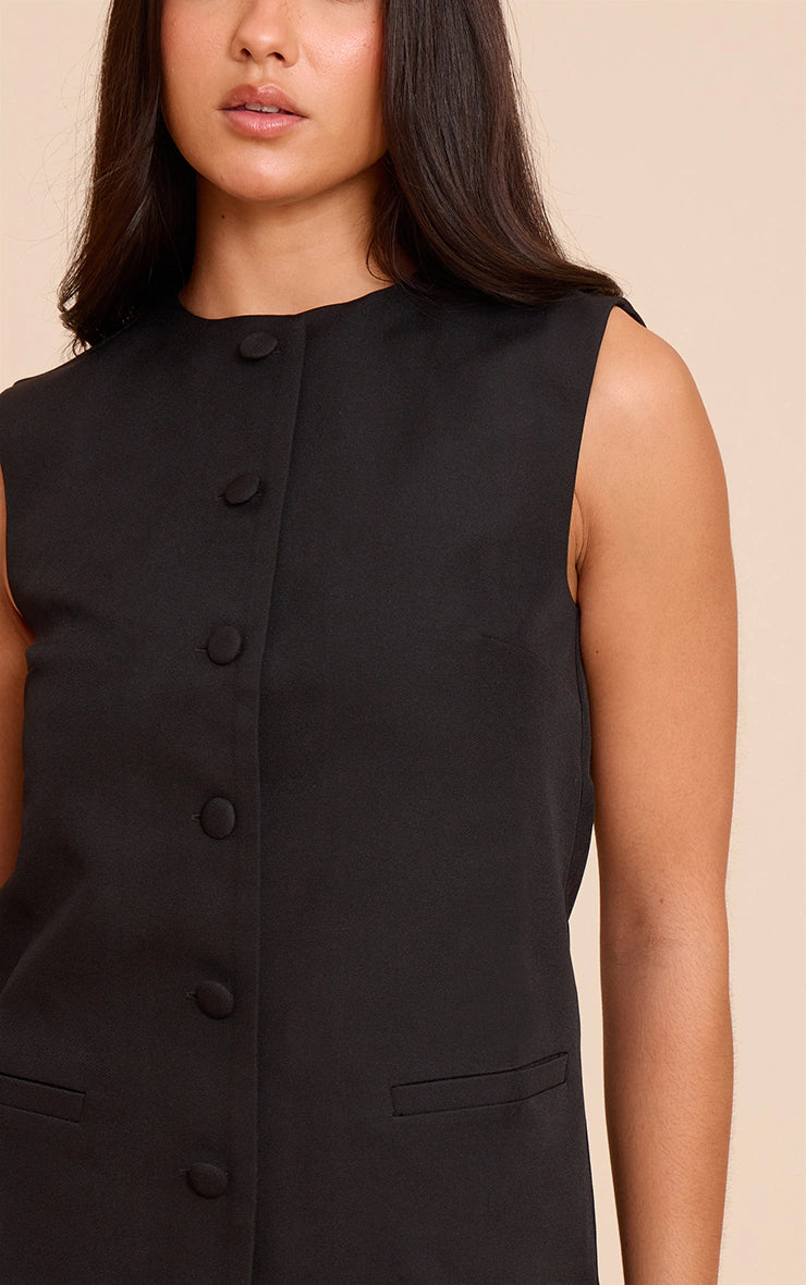 Black Tailored Woven Button Down A Line Mini Dress