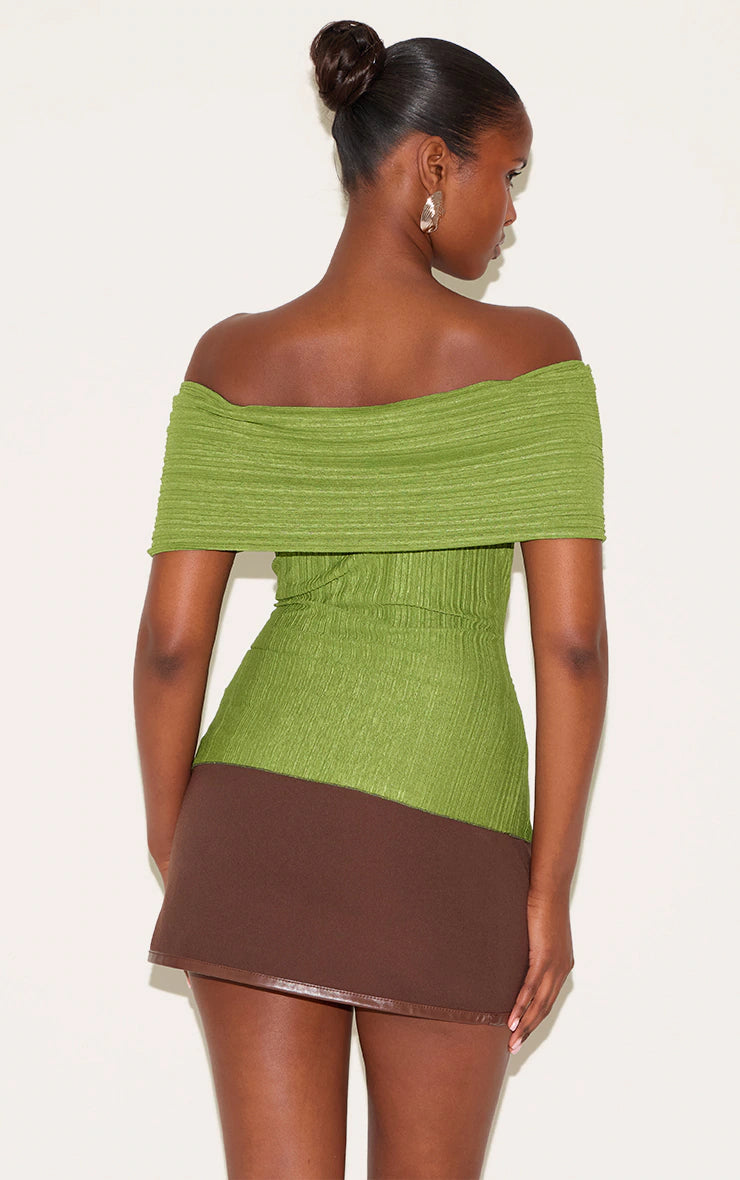 Green Rib Style Fold Over Top