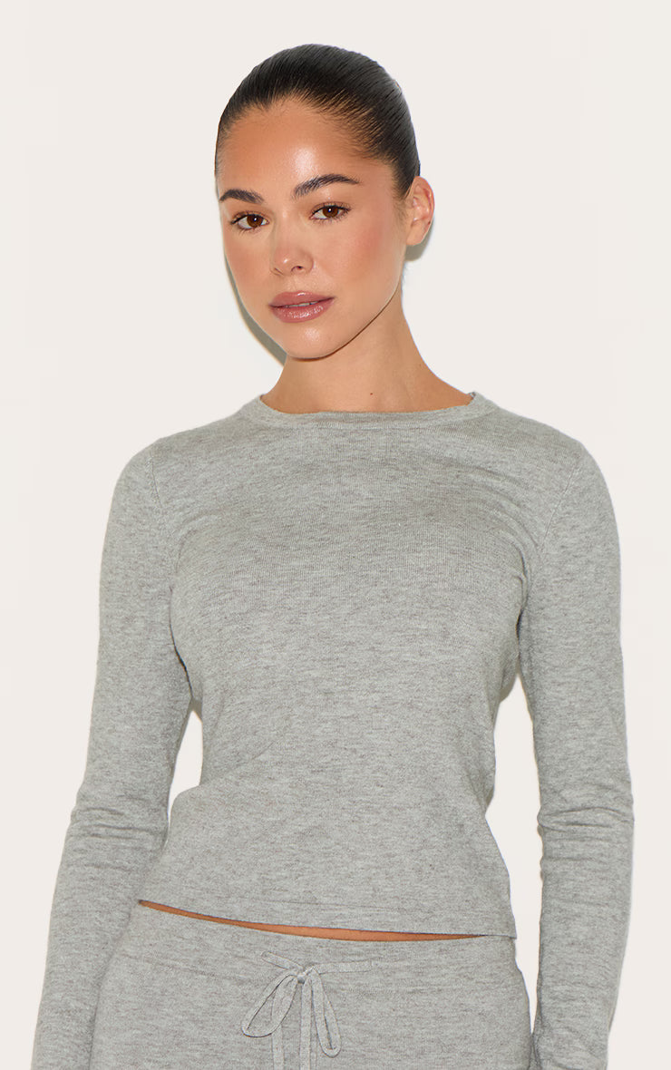 Ash Grey Soft Knit Long Sleeve  Top