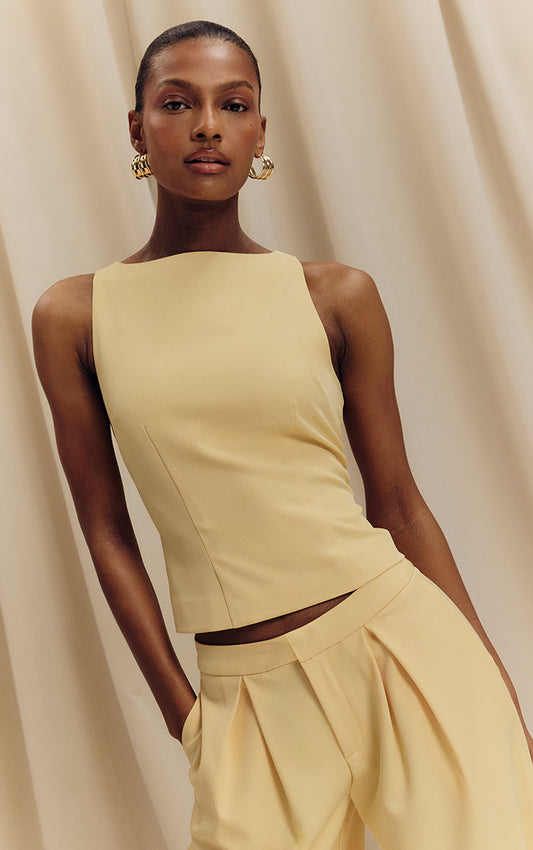 Lemon Racer Neck Detail Top